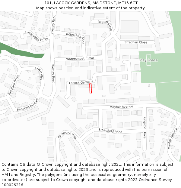 101, LACOCK GARDENS, MAIDSTONE, ME15 6GT: Location map and indicative extent of plot