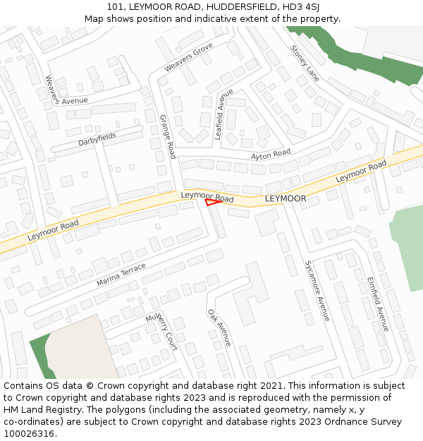 101, LEYMOOR ROAD, HUDDERSFIELD, HD3 4SJ: Location map and indicative extent of plot