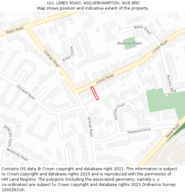 101, LIMES ROAD, WOLVERHAMPTON, WV6 8RD: Location map and indicative extent of plot