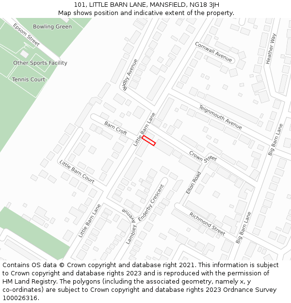 101, LITTLE BARN LANE, MANSFIELD, NG18 3JH: Location map and indicative extent of plot