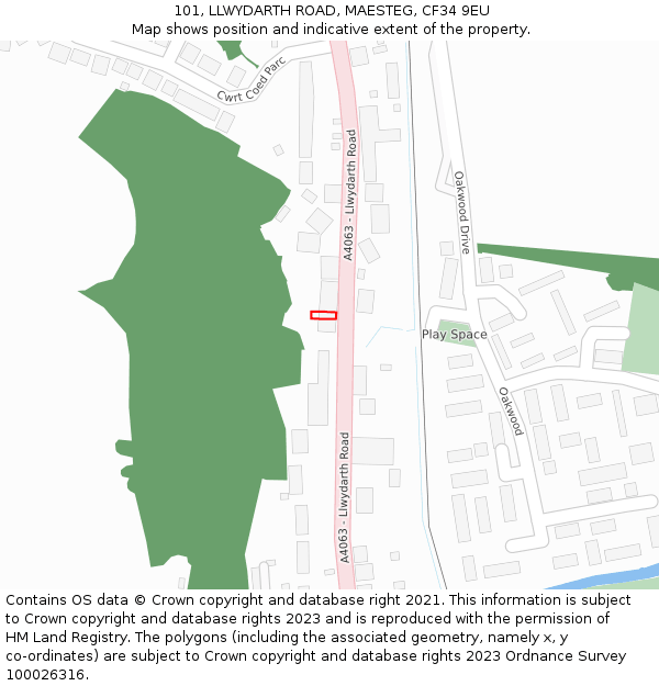 101, LLWYDARTH ROAD, MAESTEG, CF34 9EU: Location map and indicative extent of plot