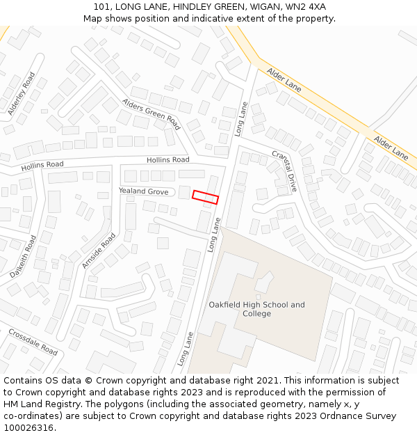 101, LONG LANE, HINDLEY GREEN, WIGAN, WN2 4XA: Location map and indicative extent of plot