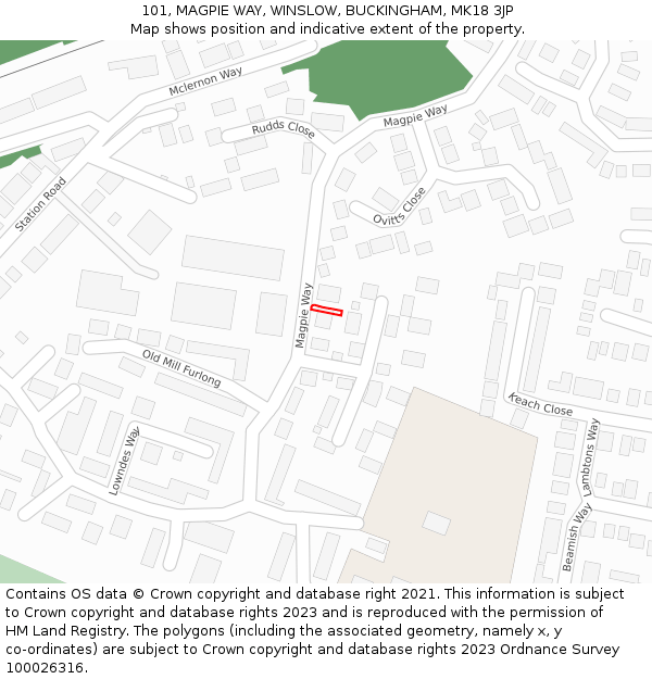 101, MAGPIE WAY, WINSLOW, BUCKINGHAM, MK18 3JP: Location map and indicative extent of plot