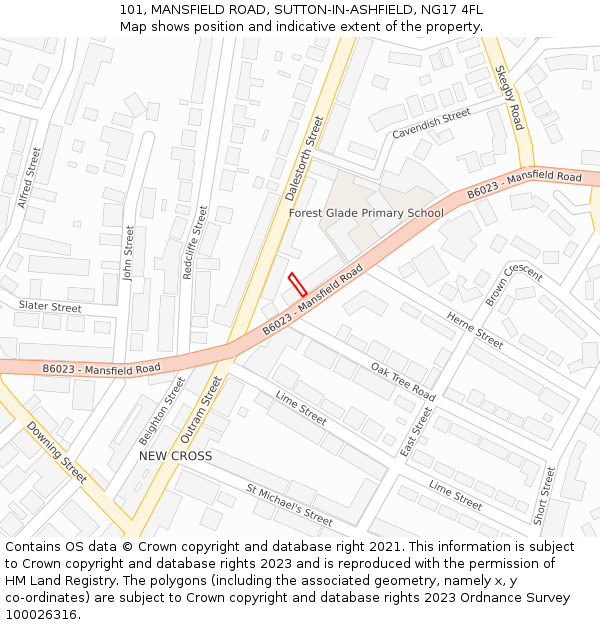 101, MANSFIELD ROAD, SUTTON-IN-ASHFIELD, NG17 4FL: Location map and indicative extent of plot