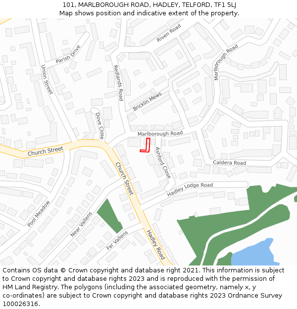 101, MARLBOROUGH ROAD, HADLEY, TELFORD, TF1 5LJ: Location map and indicative extent of plot