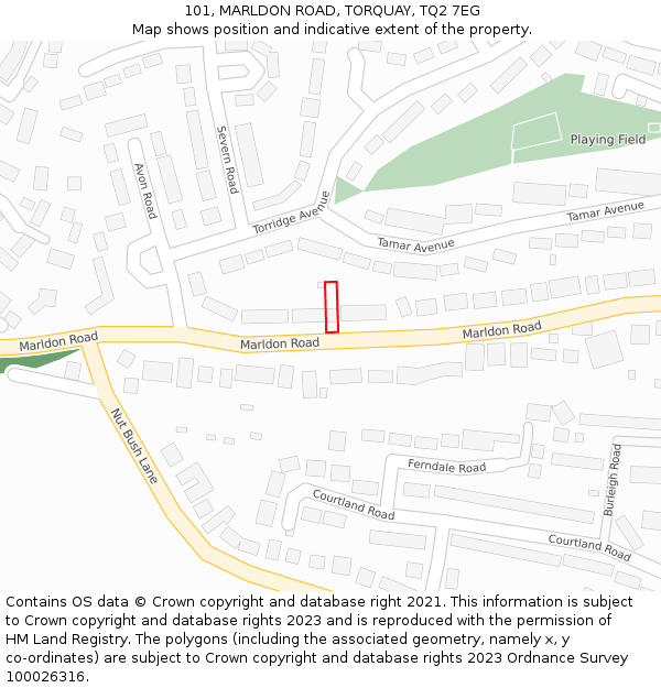 101, MARLDON ROAD, TORQUAY, TQ2 7EG: Location map and indicative extent of plot