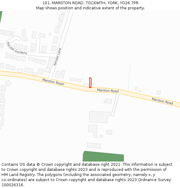 101, MARSTON ROAD, TOCKWITH, YORK, YO26 7PR: Location map and indicative extent of plot