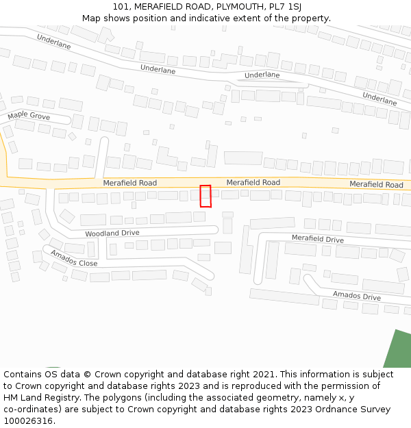 101, MERAFIELD ROAD, PLYMOUTH, PL7 1SJ: Location map and indicative extent of plot