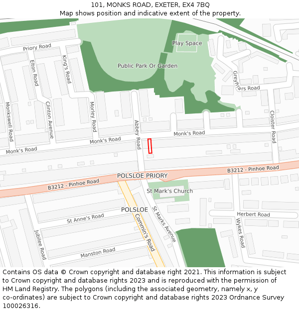 101, MONKS ROAD, EXETER, EX4 7BQ: Location map and indicative extent of plot