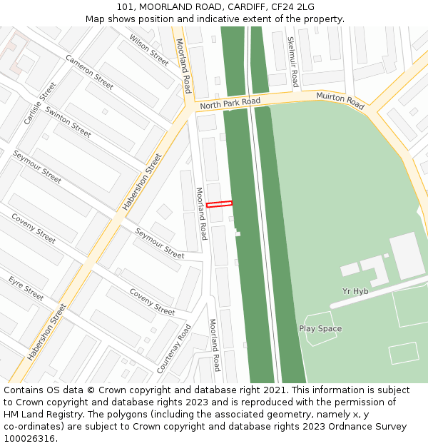 101, MOORLAND ROAD, CARDIFF, CF24 2LG: Location map and indicative extent of plot