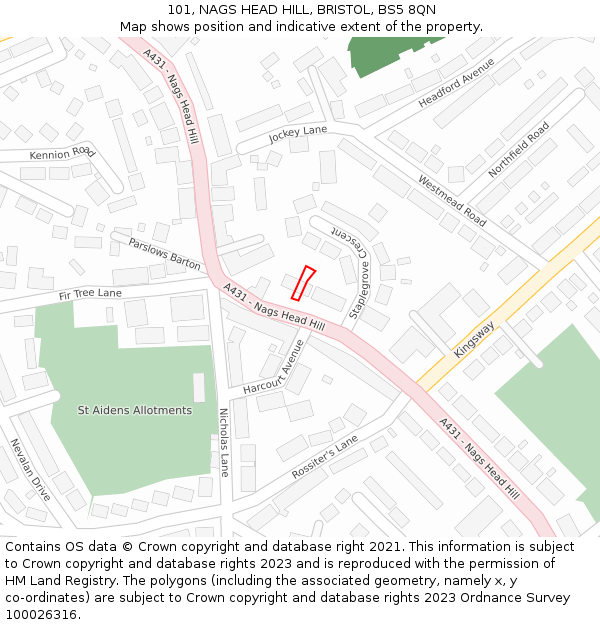 101, NAGS HEAD HILL, BRISTOL, BS5 8QN: Location map and indicative extent of plot