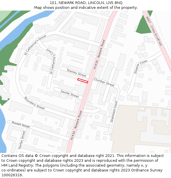 101, NEWARK ROAD, LINCOLN, LN5 8NQ: Location map and indicative extent of plot