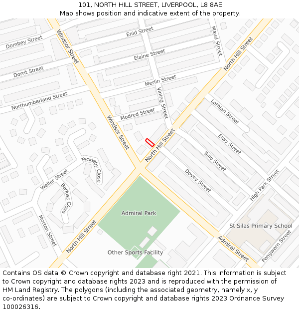 101, NORTH HILL STREET, LIVERPOOL, L8 8AE: Location map and indicative extent of plot
