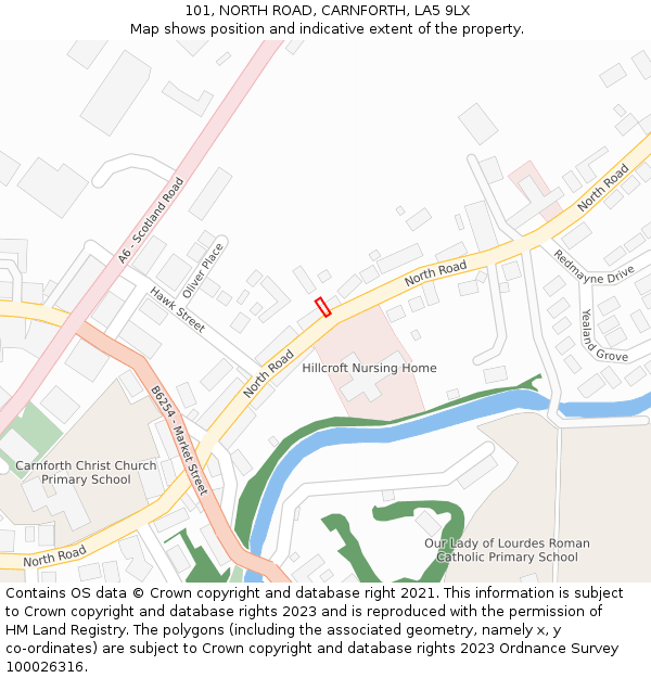101, NORTH ROAD, CARNFORTH, LA5 9LX: Location map and indicative extent of plot