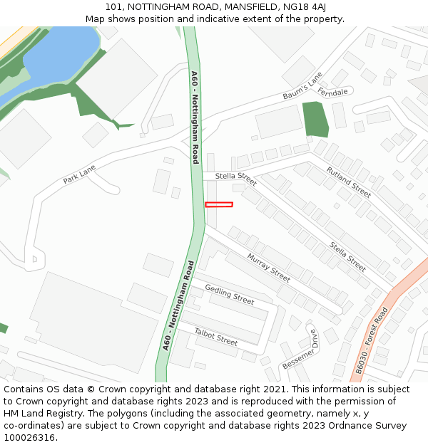 101, NOTTINGHAM ROAD, MANSFIELD, NG18 4AJ: Location map and indicative extent of plot