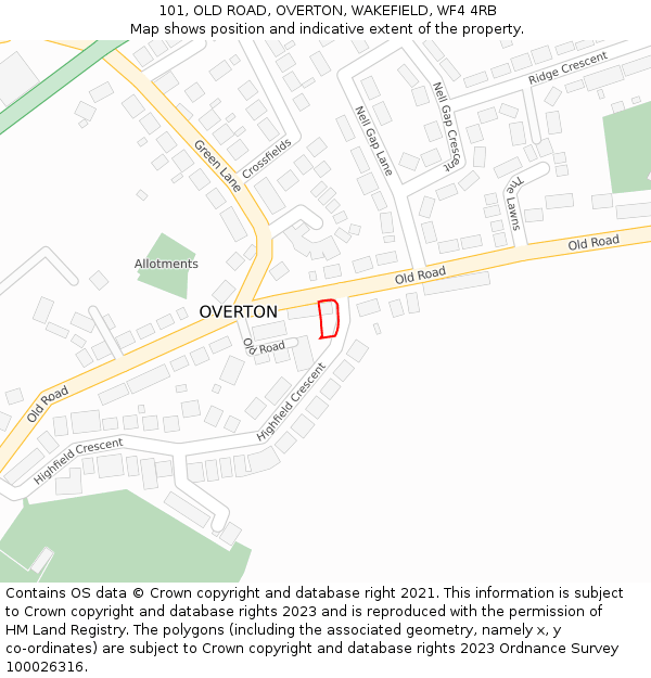 101, OLD ROAD, OVERTON, WAKEFIELD, WF4 4RB: Location map and indicative extent of plot