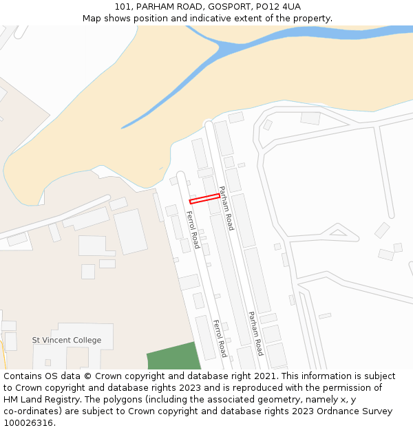 101, PARHAM ROAD, GOSPORT, PO12 4UA: Location map and indicative extent of plot