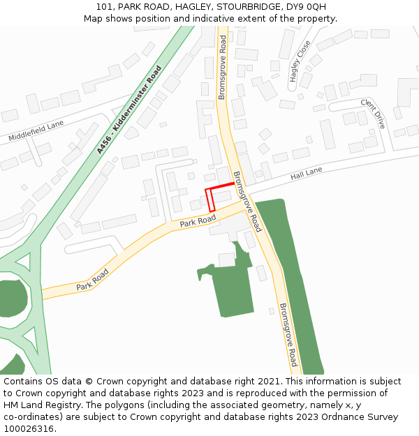 101, PARK ROAD, HAGLEY, STOURBRIDGE, DY9 0QH: Location map and indicative extent of plot