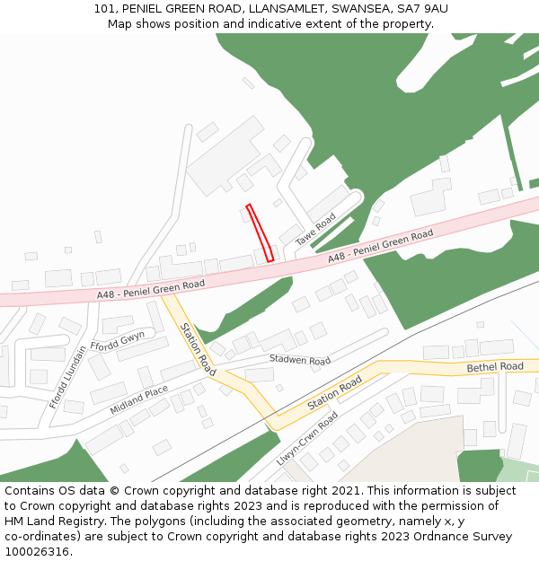 101, PENIEL GREEN ROAD, LLANSAMLET, SWANSEA, SA7 9AU: Location map and indicative extent of plot