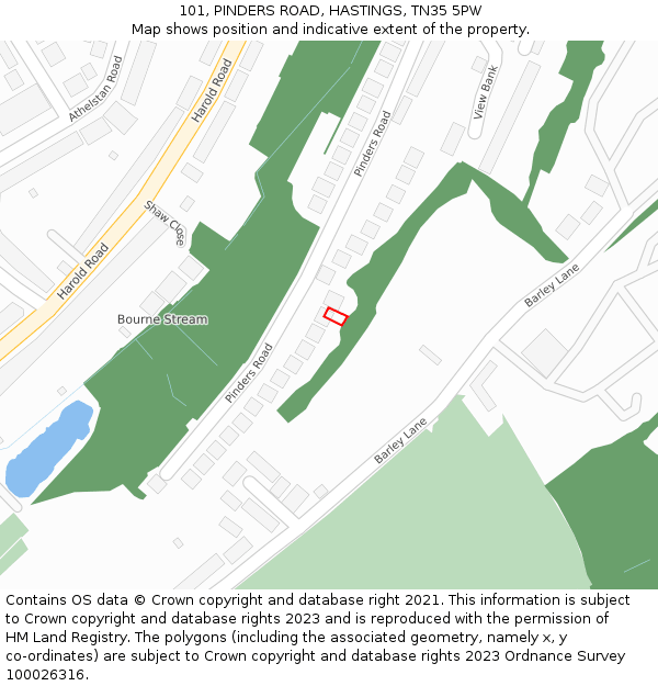 101, PINDERS ROAD, HASTINGS, TN35 5PW: Location map and indicative extent of plot