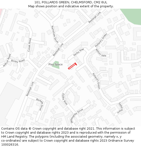 101, POLLARDS GREEN, CHELMSFORD, CM2 6UL: Location map and indicative extent of plot