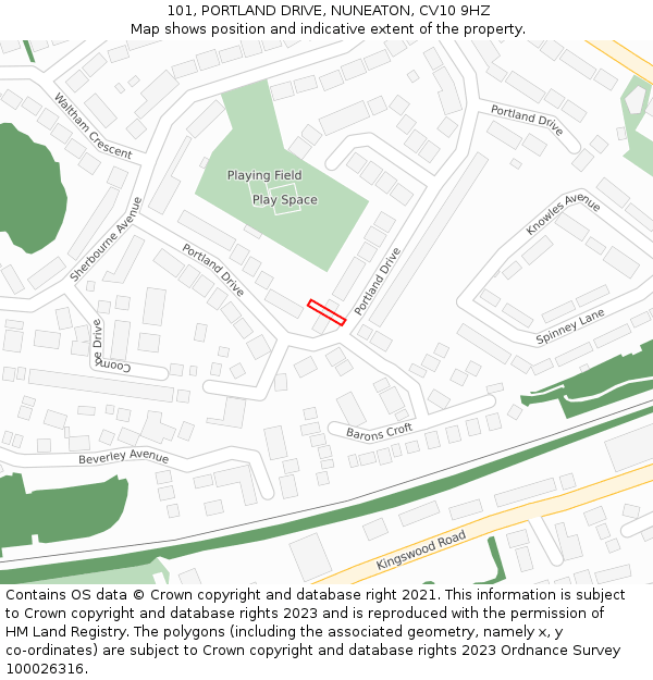 101, PORTLAND DRIVE, NUNEATON, CV10 9HZ: Location map and indicative extent of plot