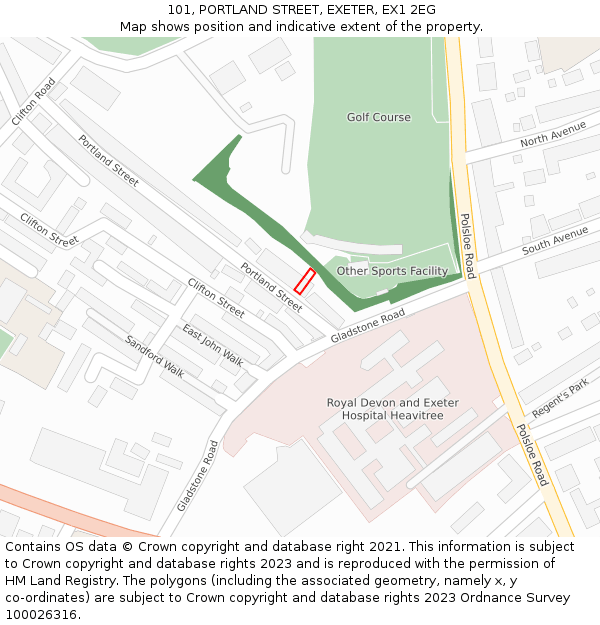101, PORTLAND STREET, EXETER, EX1 2EG: Location map and indicative extent of plot