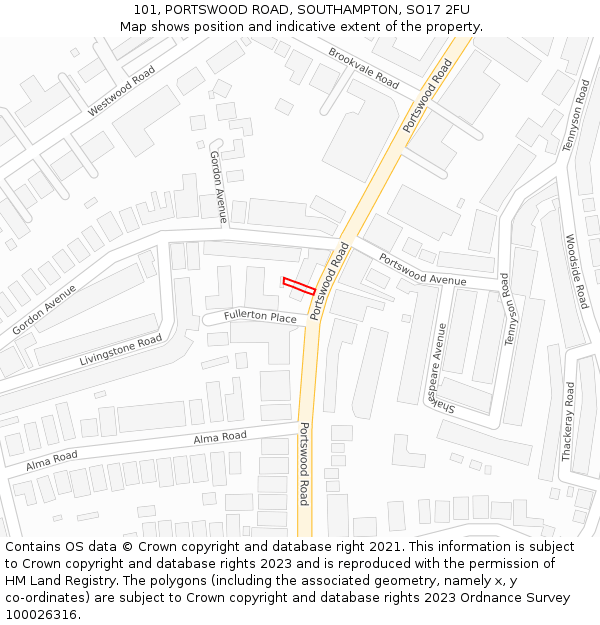 101, PORTSWOOD ROAD, SOUTHAMPTON, SO17 2FU: Location map and indicative extent of plot