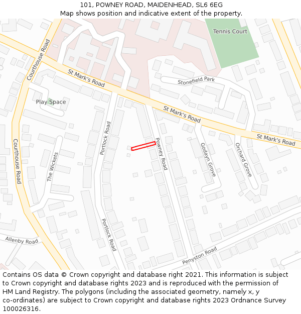 101, POWNEY ROAD, MAIDENHEAD, SL6 6EG: Location map and indicative extent of plot