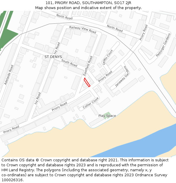 101, PRIORY ROAD, SOUTHAMPTON, SO17 2JR: Location map and indicative extent of plot