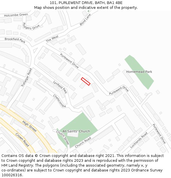 101, PURLEWENT DRIVE, BATH, BA1 4BE: Location map and indicative extent of plot