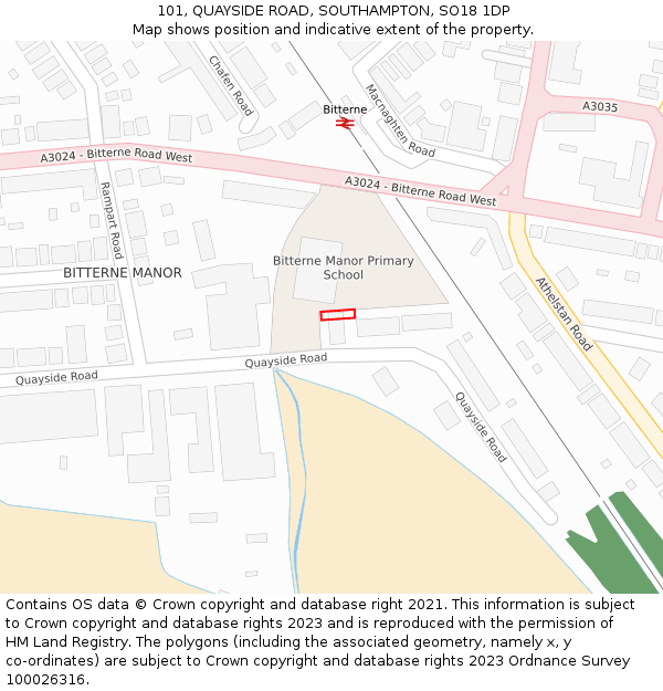 101, QUAYSIDE ROAD, SOUTHAMPTON, SO18 1DP: Location map and indicative extent of plot