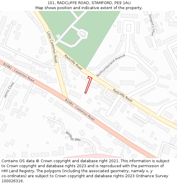 101, RADCLIFFE ROAD, STAMFORD, PE9 1AU: Location map and indicative extent of plot
