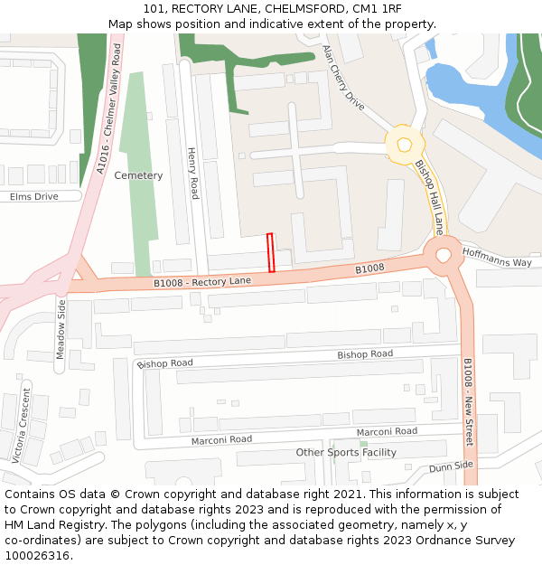 101, RECTORY LANE, CHELMSFORD, CM1 1RF: Location map and indicative extent of plot