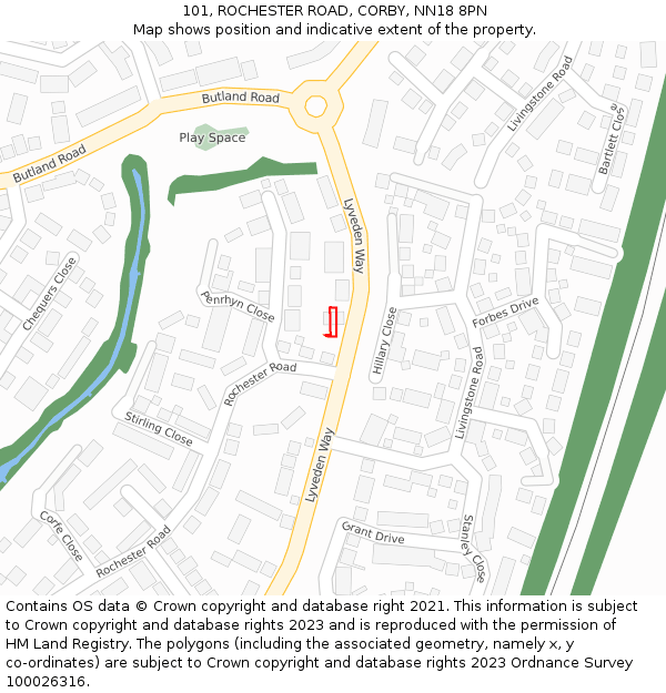 101, ROCHESTER ROAD, CORBY, NN18 8PN: Location map and indicative extent of plot