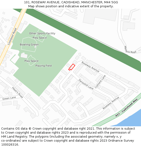 101, ROSEWAY AVENUE, CADISHEAD, MANCHESTER, M44 5GG: Location map and indicative extent of plot