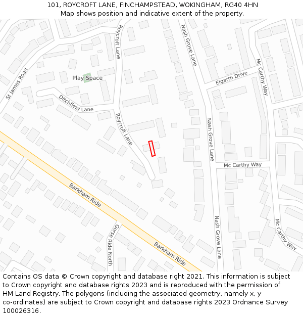 101, ROYCROFT LANE, FINCHAMPSTEAD, WOKINGHAM, RG40 4HN: Location map and indicative extent of plot