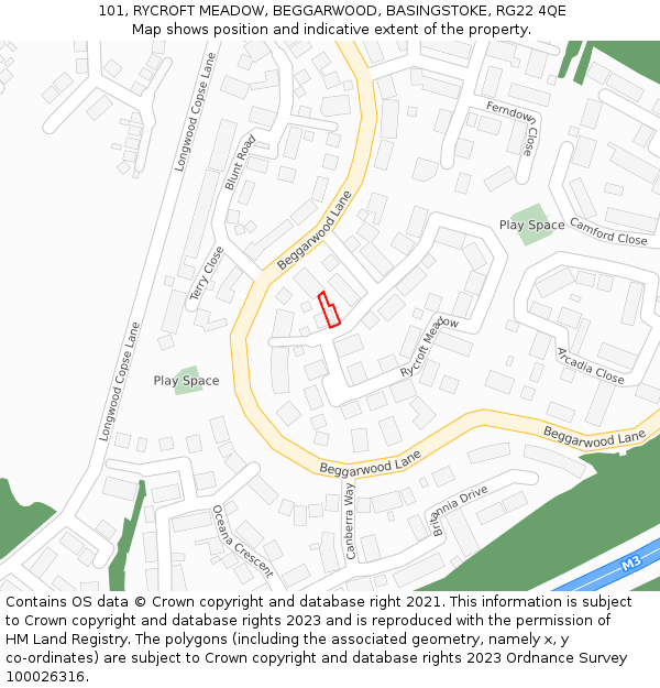 101, RYCROFT MEADOW, BEGGARWOOD, BASINGSTOKE, RG22 4QE: Location map and indicative extent of plot