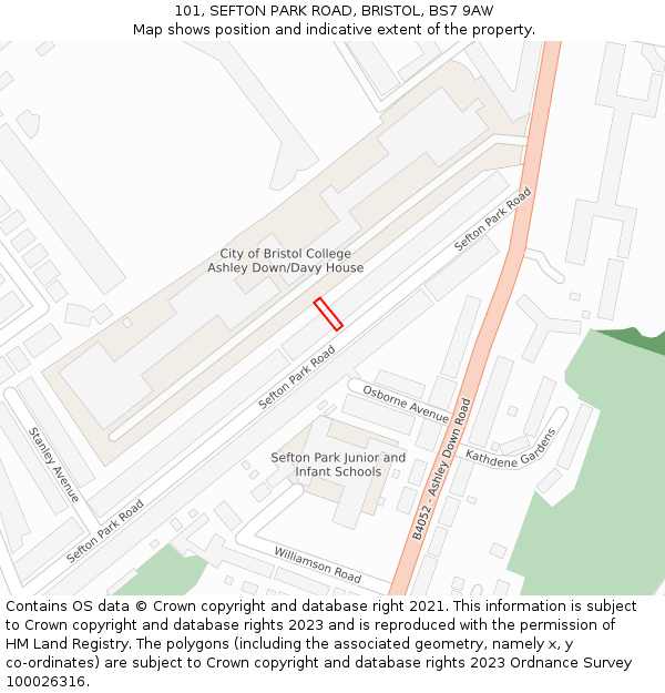 101, SEFTON PARK ROAD, BRISTOL, BS7 9AW: Location map and indicative extent of plot