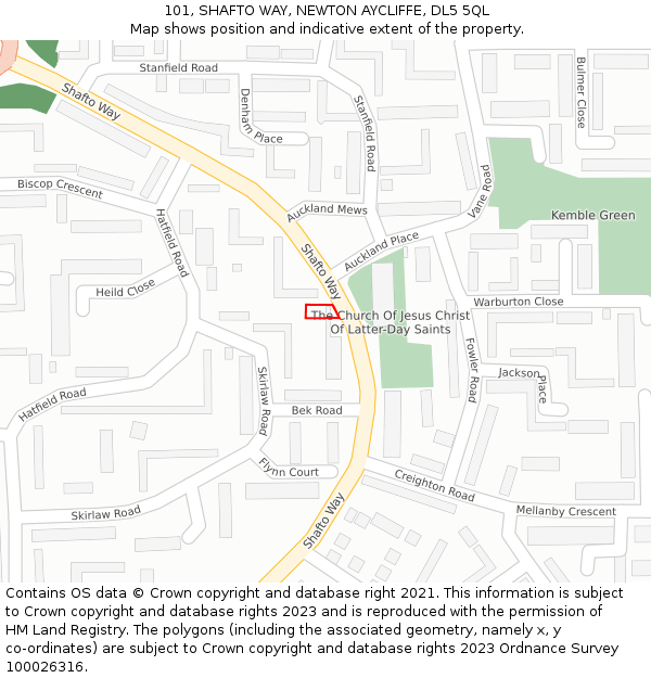 101, SHAFTO WAY, NEWTON AYCLIFFE, DL5 5QL: Location map and indicative extent of plot