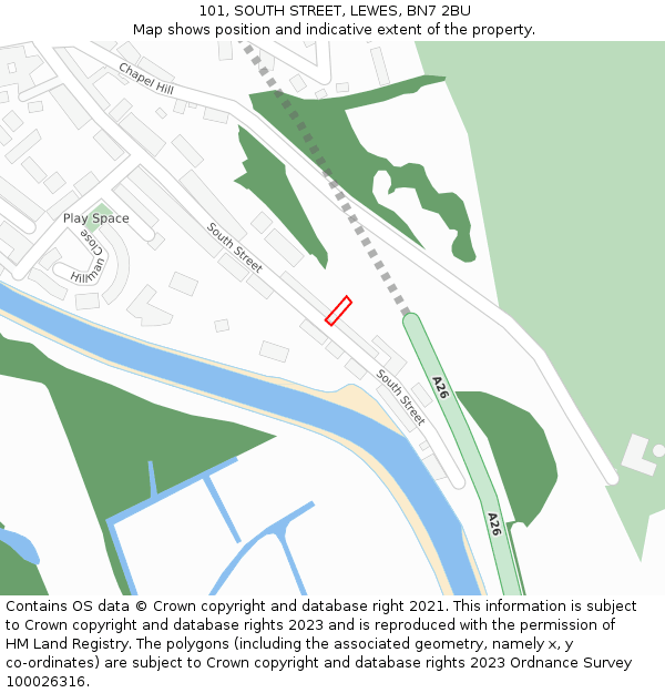 101, SOUTH STREET, LEWES, BN7 2BU: Location map and indicative extent of plot