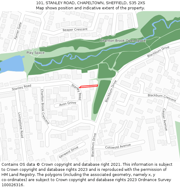 101, STANLEY ROAD, CHAPELTOWN, SHEFFIELD, S35 2XS: Location map and indicative extent of plot