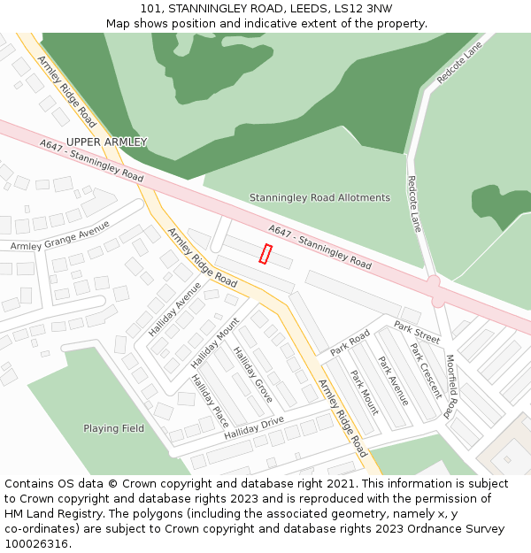 101, STANNINGLEY ROAD, LEEDS, LS12 3NW: Location map and indicative extent of plot