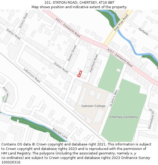 101, STATION ROAD, CHERTSEY, KT16 8BT: Location map and indicative extent of plot