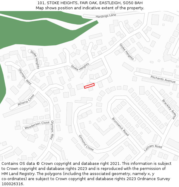 101, STOKE HEIGHTS, FAIR OAK, EASTLEIGH, SO50 8AH: Location map and indicative extent of plot