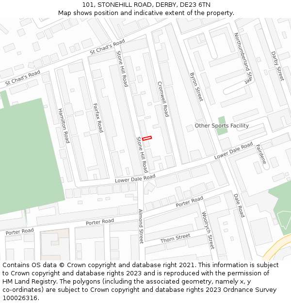 101, STONEHILL ROAD, DERBY, DE23 6TN: Location map and indicative extent of plot