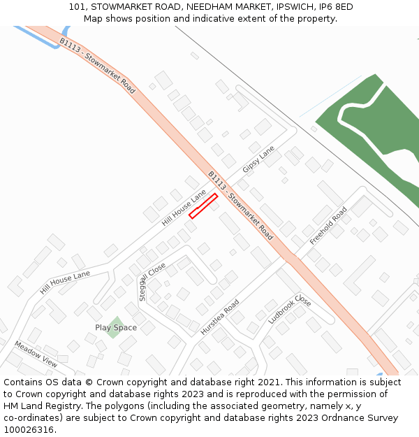 101, STOWMARKET ROAD, NEEDHAM MARKET, IPSWICH, IP6 8ED: Location map and indicative extent of plot