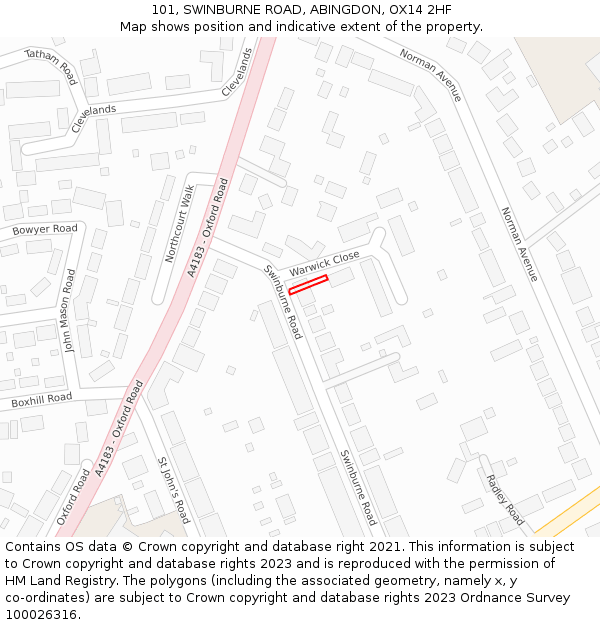 101, SWINBURNE ROAD, ABINGDON, OX14 2HF: Location map and indicative extent of plot