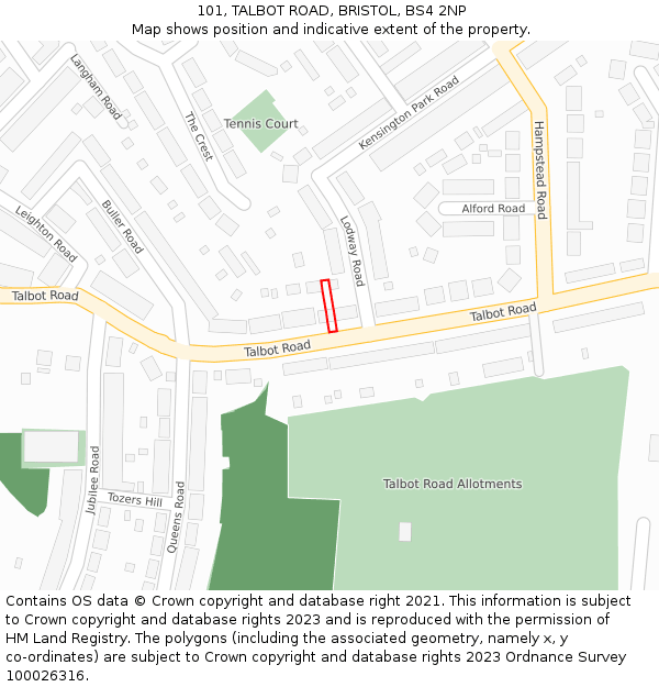 101, TALBOT ROAD, BRISTOL, BS4 2NP: Location map and indicative extent of plot