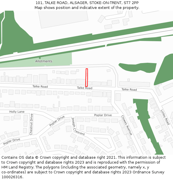 101, TALKE ROAD, ALSAGER, STOKE-ON-TRENT, ST7 2PP: Location map and indicative extent of plot